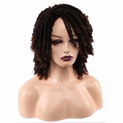 Dreadlock Short Twist Curly Wig Ombre Brown for Black Women and Men Afro Synthetic Crochet Hair Faux Locs Braid Wigs