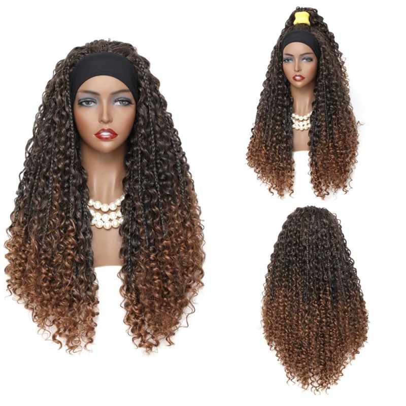 Headband Wigs with Bohemian Box Braid Hair Goddess River Locs 26 Inch Curly Crochet Hair Black Color Synthetic Braided Wig