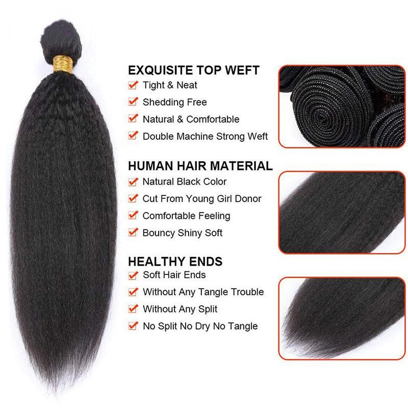 Kinky 10A Hair Extension Human Hair Bundles Super Double Drawn Natural Color with 30" for Black Women