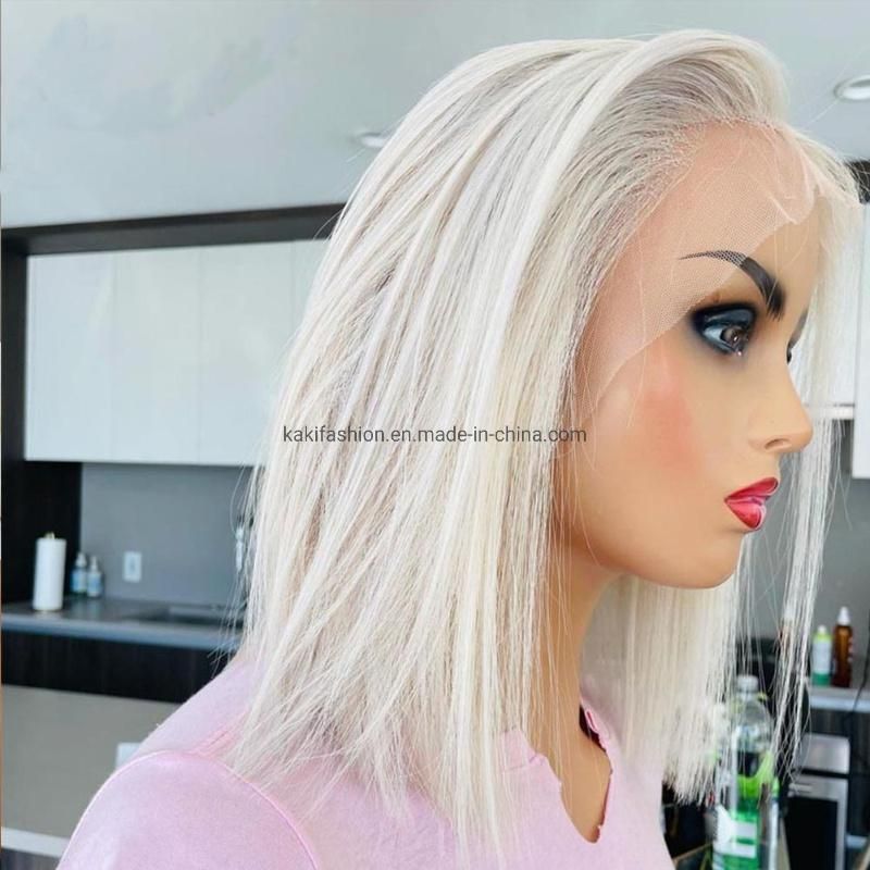 Wholesale 12inch Factory Heat Resistant Synthetic Fiber Short HD Straight Lace Front Blond Wigs