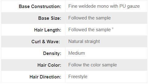 Ljc610 Mono with PU Gauze Natural Human Hair Toupee for Women