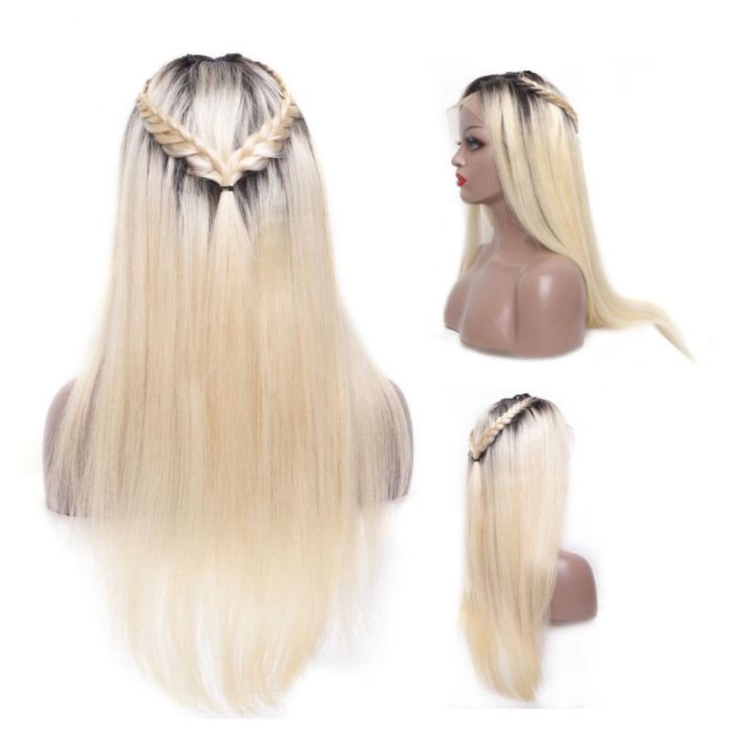 613 Lace Frontal 13X4 Wig Human Hair Pre Plucked Long Brazilian Straight Blonde Ombre Color HD Glueless Wigs 20 Inches