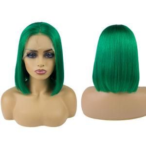 Short Bob Style Human Hair Green Lace Front Wigs for Black Women