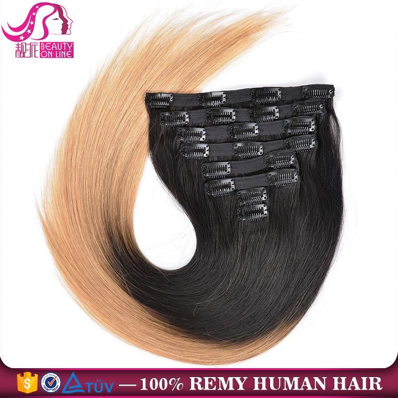 Wholesale 20 Inch Ombre T1b/27 160g Full Head Human Hair Extensions Clip in Human Hair Extensions