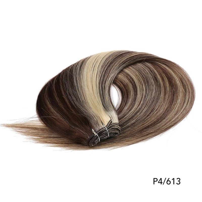 High Quality 18-22 Inch 100% Human Hair Weft Straight Double Drawn Weft Hair Extensions