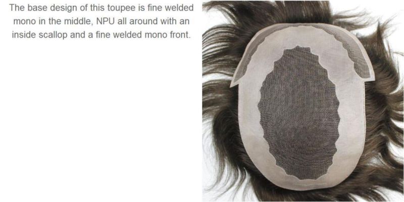 Men′s Real Human Hair Fine Mono Toupee Wig