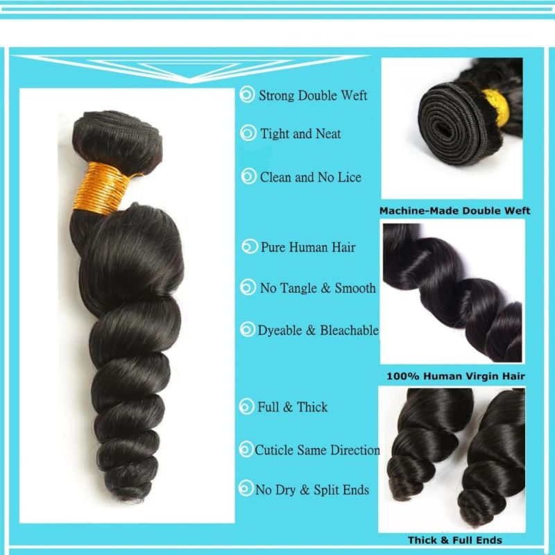 Peruvian Loose Wave Virgin Hair Double Weft Human Hair Extension Natural Black