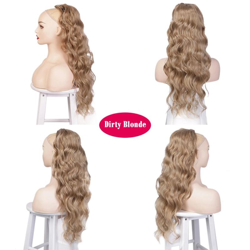 Long Wavy Ponytail Clip in Hairpiece Elastic Band Synthetic Body Wave Ponytail Hair Extension