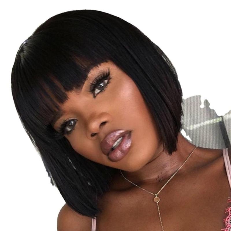 Kbeth Human Hair Wigs with Bangs Lady Custom Colors Summer Fashion 100% Long Black 180% Density Brazilian Human Hair Straight Bob Bangs Wigs for Black Women