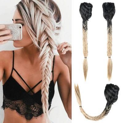 16 Inches Fishtail Ponytail Synthetic Hair Braiding Plaited Fishbone Drawstring Clip in Ponytail Hair Extension Chignon Hairpiece