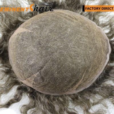 Natural Hairline Stock Men&prime;s Human Hair Lace Toupee