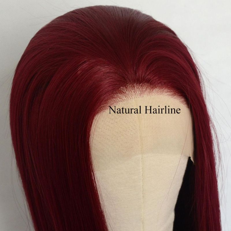 Wine Red Hair Brazilian Human Hair Wigs Lace Front Wig Long Straight Remy Virgin Hair Wig for Women 26 Inches