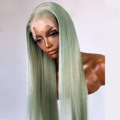 13X4 Lace Front Transparent Lace Wigs Straight Human Hair Wigs for Black Women Brazilian Remy Light Green Colored Wigs 28 Inches 150% Density