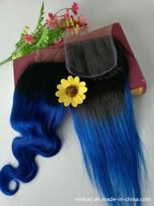 Straight and Body Wave Brazilian Hair T1b Blue Human Hair Real Hair Weave with Full Lace Closure