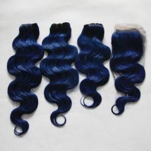 26&quot; Non-Remy Human Hair Weft Body Wave Hair Closure #Dark Blue Hair