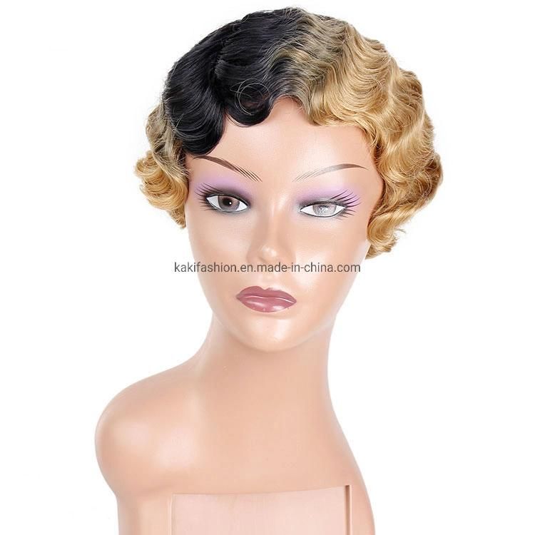 Ombre Blonde Pixie Cut Synthetic Hair Wigs Deep Wave Short Wigs Heat Resistant Synthetic Fiber Wigs for Women