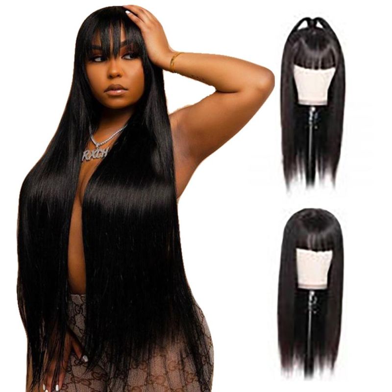 Kbeth Wholesale Straight Human Hair Wigs with Bangs Full Machine Made Wigs for Black Women Brazilian Straight Hair Wigs with Bangs Wholesale