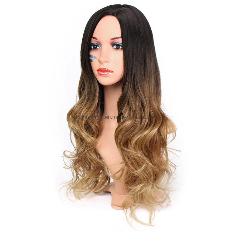 Kakiifahsion Hair Synthetic Ombre Brown Long Wavy Wigs Side Part Dark Roots Big Wave Wigs for Women