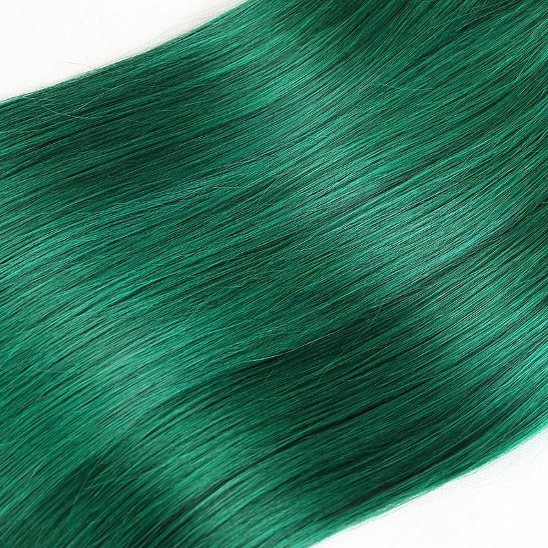 Brazilian Straight Hair Weave 3/4 Bundles with Closure 1b/Green Color 10-30 Inch Remy Human Hair Bundles with Closure