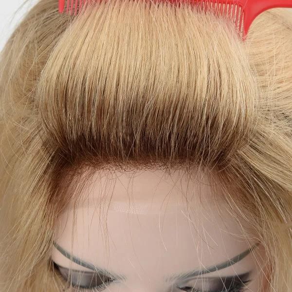 Blond Color with Dark Root Mono Hair Replacement Systems with Lace Front