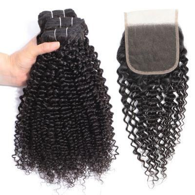 Kbeth Cheap Virgin Unprocessed Mongolian Kinky Curly Remy Hair Bundle 3PCS with Lace Closure Free Shipping Lace Closures