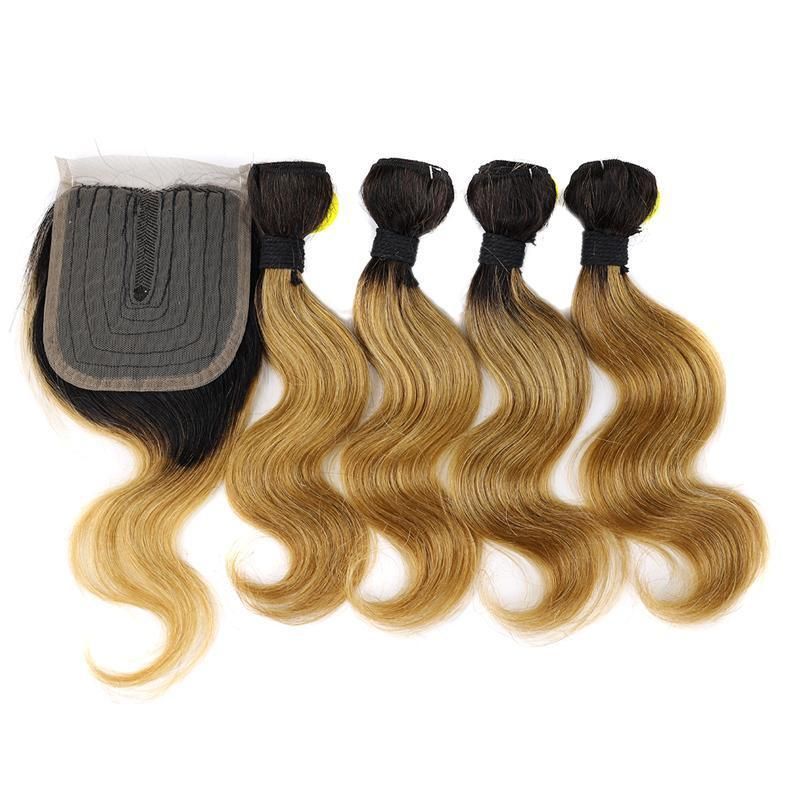Ombre Color Cheap Price Human Hair Bundles with Lace Closure Pack
