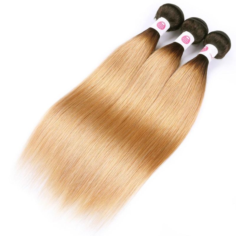 Brazilian Straight Human Hair Bundles with Closure Remy Honey Blonde Human Hair Bundles Ombre Color #1b/27