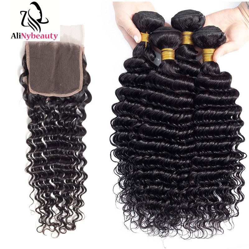 Lace Closure Brazilian Hair 100% Virgin Deep Wave Hair Bundles