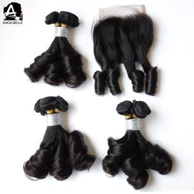 Angelbella Natural Human Hair 1b# Loose Funmi Hair with Closures