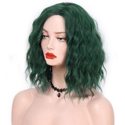 14 Inch Green Color Wavy Short Bob Wig Human Hair Wigs for Black Women Non-Remy Hair