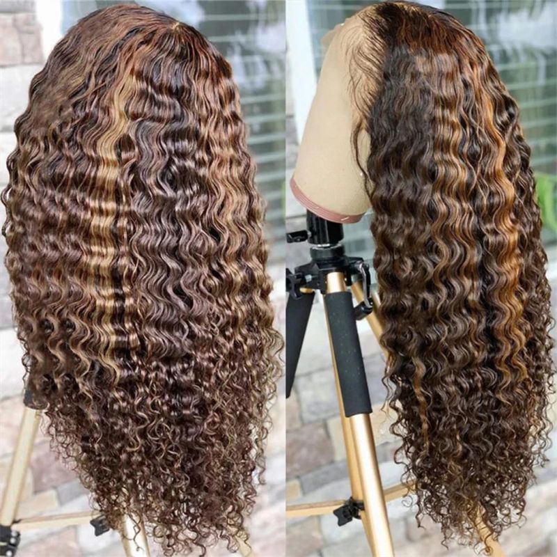 Ombre 4/27 Highlight Lace Front Human Hair Wigs Brazilian Deep Wave Wigs Deep Wave Wig for Women Remy Virgin Hair Wig