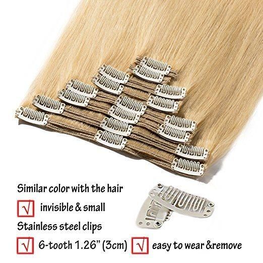 Double Weft Human Hair Extensions 8pieces 20clips for Full Head Set Clip in Human Hair (AV-CH160-20-613)