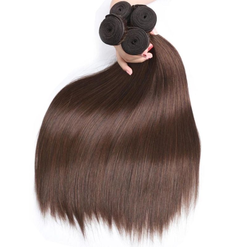 Wholesale Pre Colored Brown Straight Hair Weave Bundles Brazilian Human Hair Extension #4 Light Brown Color Remy Bundle