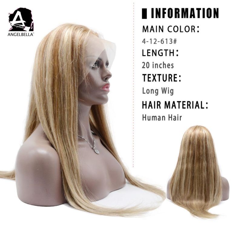 Angelbella Free Shipping Free Sample Virgin Human Hair Wigs 100% Remy Indian Lace Wig