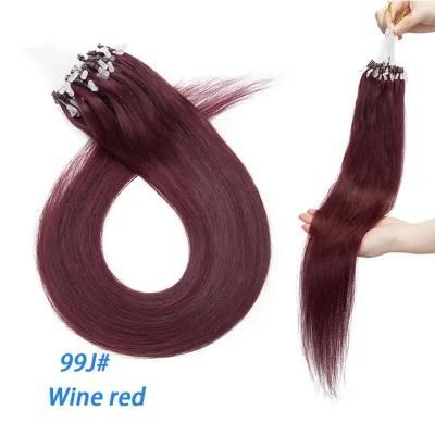 99j# Wine Red 20&quot; 0.5g/S 100PCS Straight Micro Bead Hair Extensions Non-Remy Micro Loop Human Hair Extensions Micro Ring Extensions