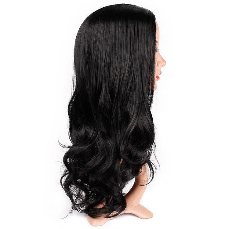 26inch Black Color Synthetic Long Body Wavy Wigs Human Hair