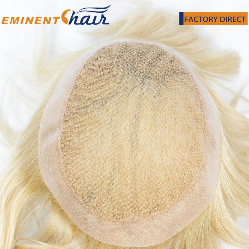 Women′s Toupee French Lace with Clear PU Hair Replacement 613 Blond Long Hair