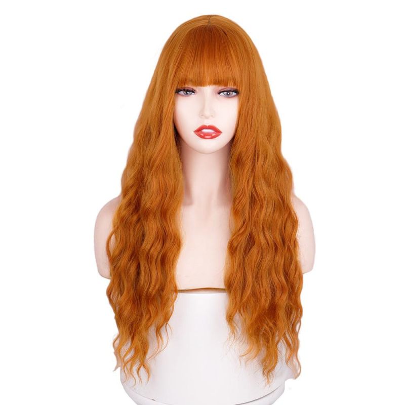 26inch Ombre Orange Synthetic Long Body Wavy Wigs with Bangs for Women Wholesale Price