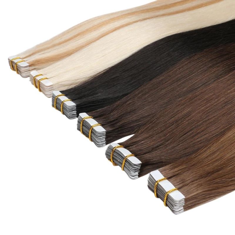 P18-613 Tape in Human Hair Extensions Brazilian Remy Straight on Adhesive Invisible PU Weft Platinum Blonde Color 20PCS/Set