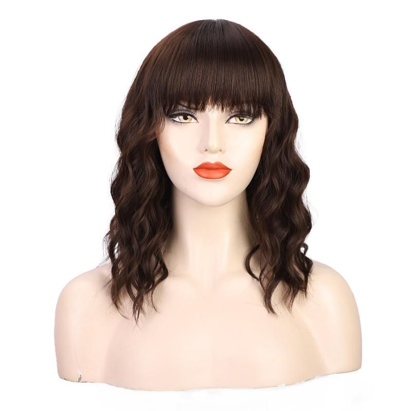 Short Bob Brown Wig with Neat Bangs Heat Resistant Wholesale Price