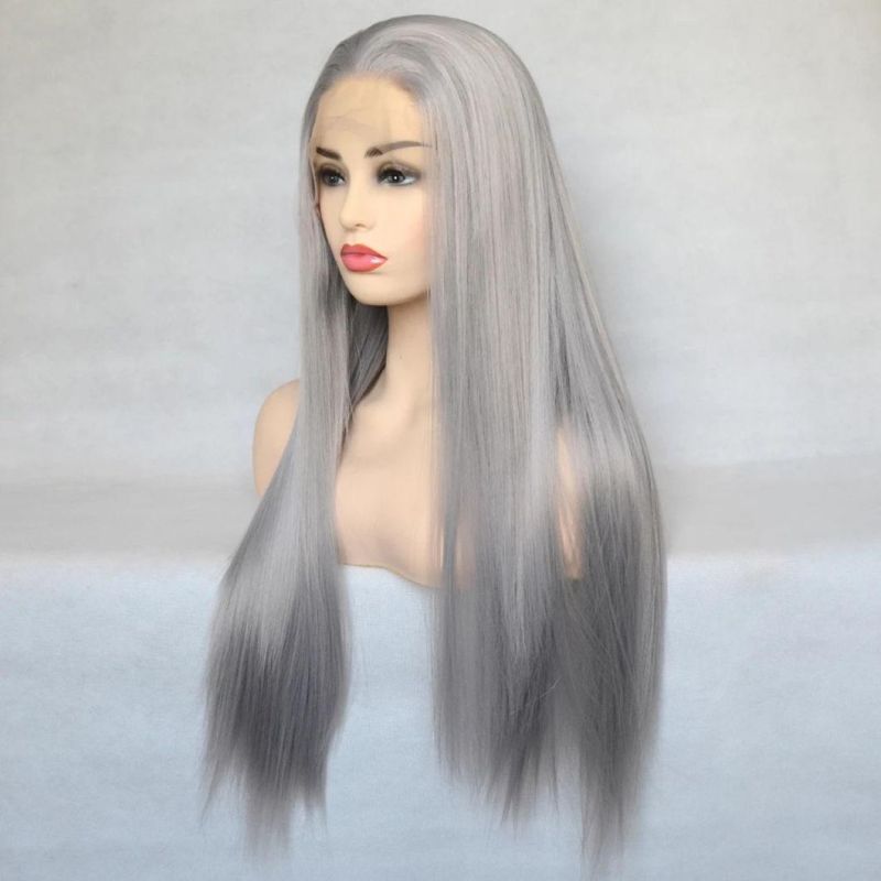 Sliver Hair Brazilian Human Hair Wigs Lace Front Wig Long Straight Remy Virgin Hair Wig for Women 26 Inches