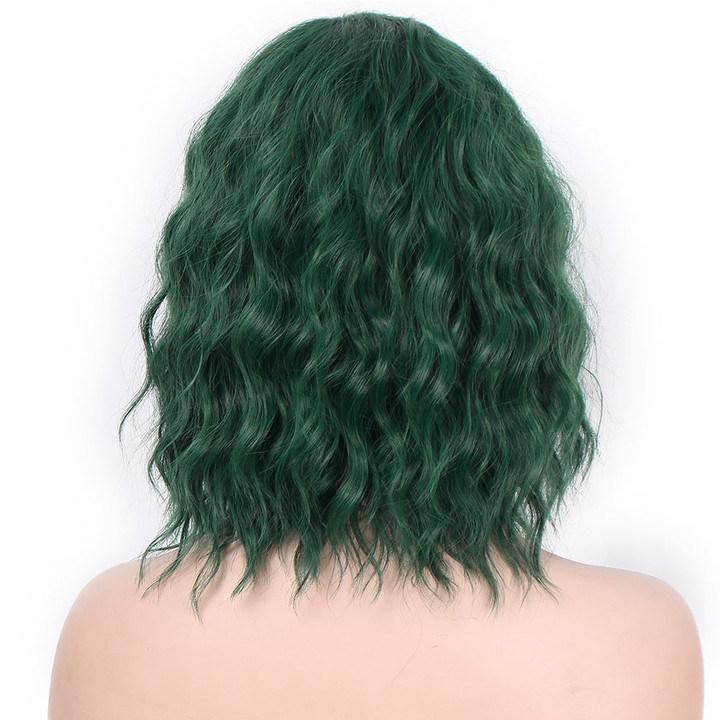 14 Inch Green Color Wavy Short Bob Wig Human Hair Wigs for Black Women Non-Remy Hair