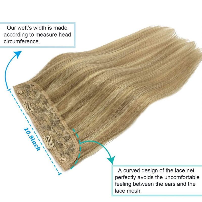 Extensions Human Hair Ombre Light Blonde Highlighted Golden Blonde 18 Inch Remy Halo Hidden Crown Wire Hair Extensions with Transparent Fish Line Hairp