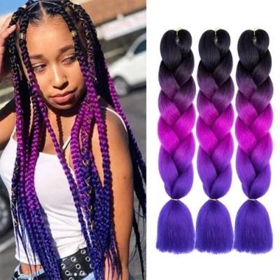 Kbeth Vigorous Free Sample 24inch Synthetic Jumbo Braiding Hair Long Braid Hairpieces Ombre Crochet Braids Extensions for Black Women