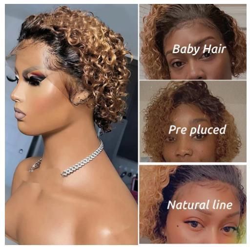 13*1 8 Inch Short Wig Human Hair Curly Lace Wigs Ombre Honey Blonde Hair Lace Front Human Hair Wigs for Women Dropshipping Wholesale