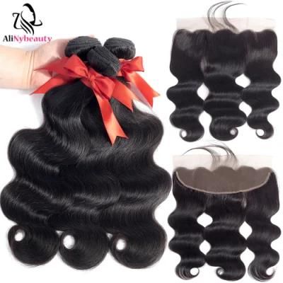 Alinybeauty Brazilian Body Wave Hair Weave Bundles with Lace Frontal Closure