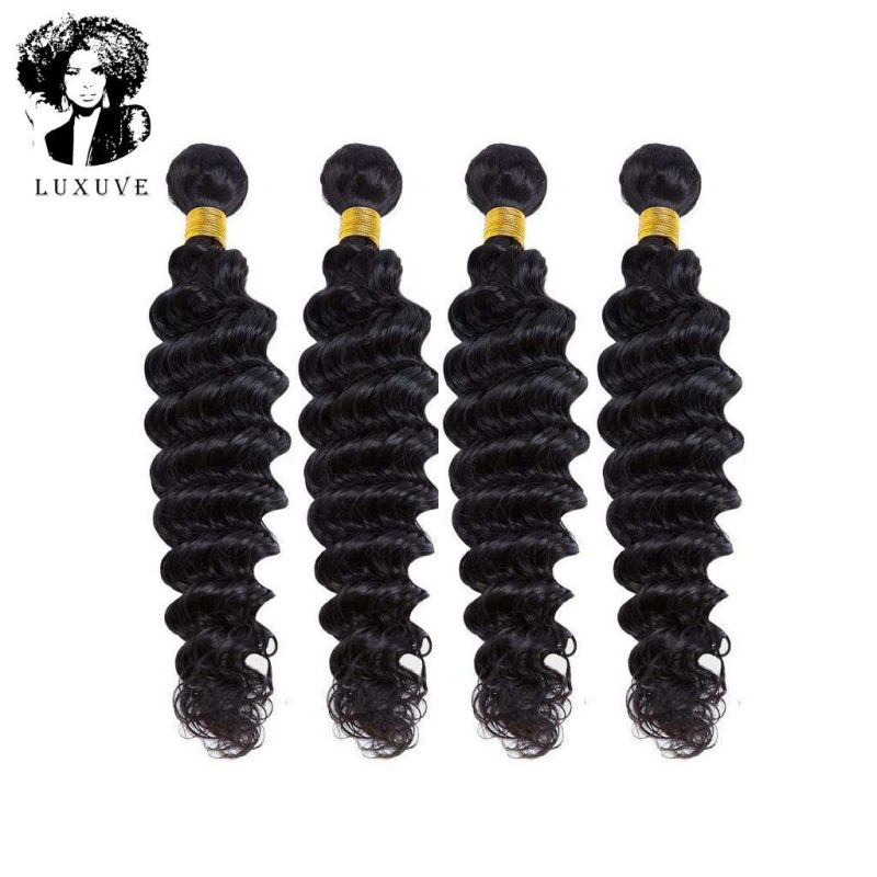 Luxuve Best Quality Rose Curl Weave Human Virgin Hair Deep Wave Bundles with Closure