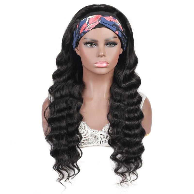 China Hair Factory Remy Human Hair Wig with Headband Cheap Loose Deep Wigs