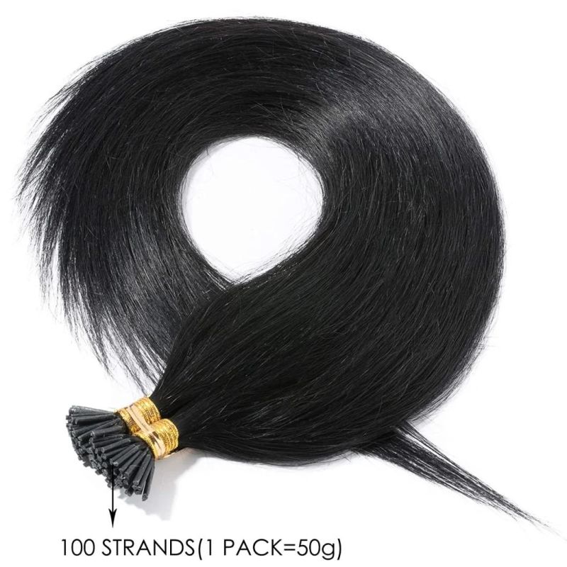 18 Inch Pre Bonded I Tip Human Hair Extensions 100 Strands 0.5g Per Strand Cold Fusion Extensions 50g Soft Straight Keratin Stick Tip Hair Extensions #1 Jet Bla