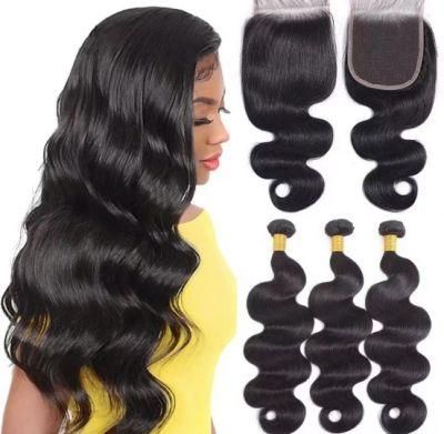 Kbeth 8A Brazilian Virgin Hair Lace Toupee 3PCS Brazilian Body Wave Hair Bundles with 1PC Lace Toupee 4X4 Part 100% Human Hair Toupee